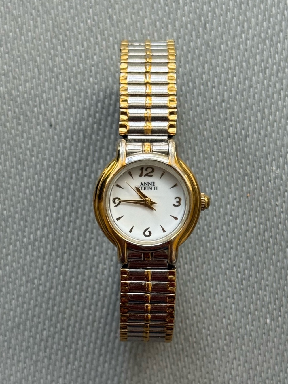 Anne Klein Two-Tone Gold and Silver Ladies stretch Watch with White Dial